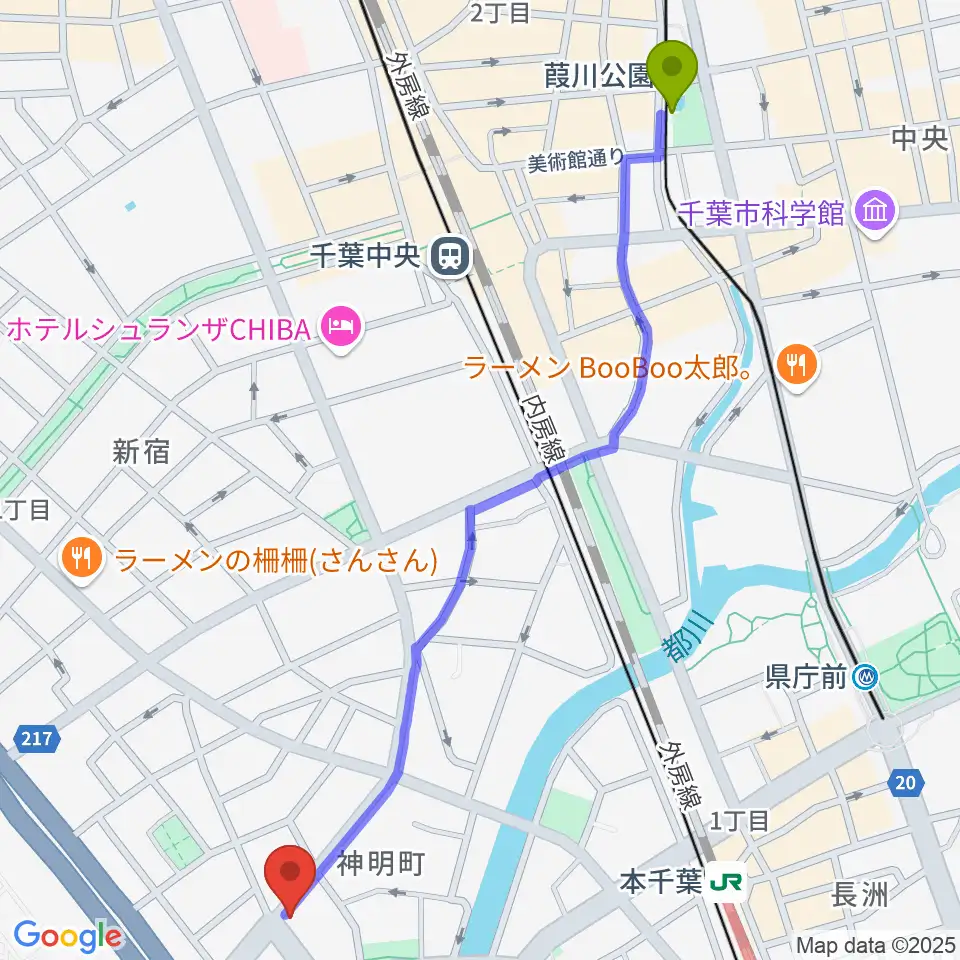葭川公園駅からDROPS RECORDへのルートマップ地図