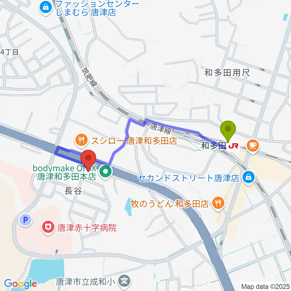OLENGEの最寄駅和多田駅からの徒歩ルート（約8分）地図