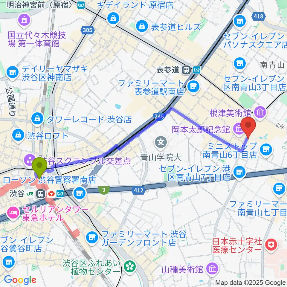 渋谷駅からブルーノート東京へのルートマップ地図