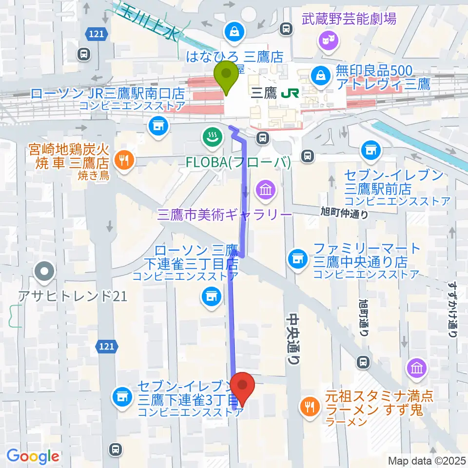 三鷹 パレードの最寄駅三鷹駅からの徒歩ルート（約5分）地図