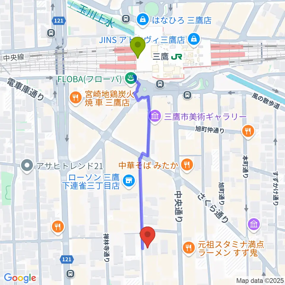 三鷹 パレードの最寄駅三鷹駅からの徒歩ルート（約5分）地図