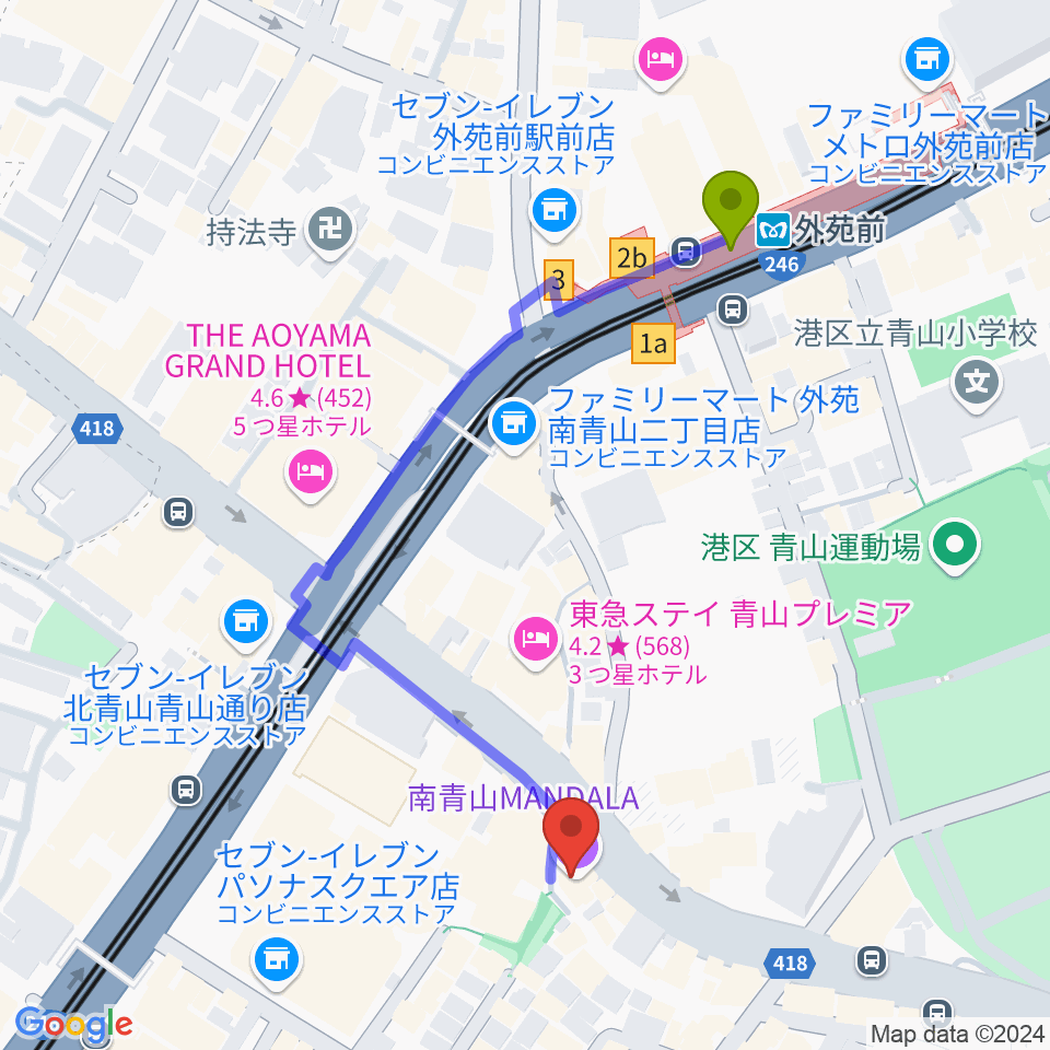 南青山MANDALAの最寄駅外苑前駅からの徒歩ルート（約5分）地図