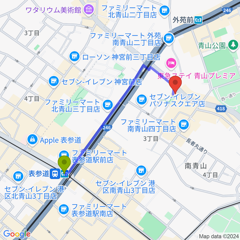 表参道駅から南青山MANDALAへのルートマップ地図