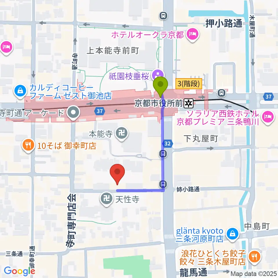 VINYL7 RECORDSの最寄駅京都市役所前駅からの徒歩ルート（約3分）地図
