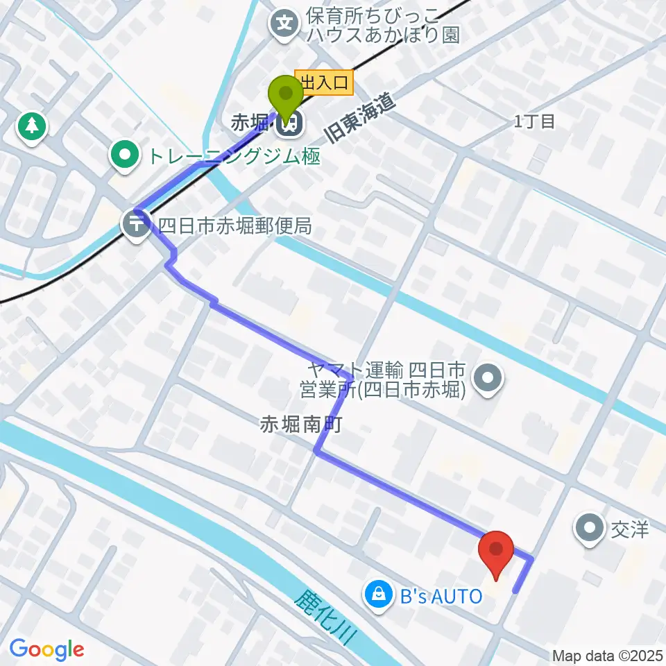 スタジオエチュード四日市店の最寄駅赤堀駅からの徒歩ルート（約6分）地図