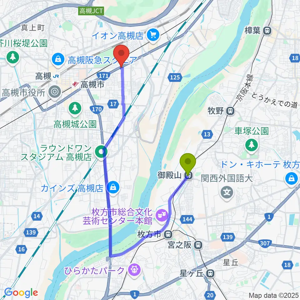 御殿山駅からsongbird スタジオへのルートマップ地図