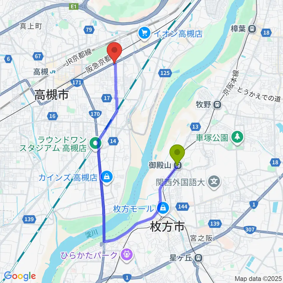 御殿山駅からsongbird スタジオへのルートマップ地図
