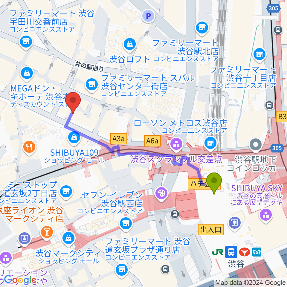 discland JAROの最寄駅渋谷駅からの徒歩ルート（約4分）地図