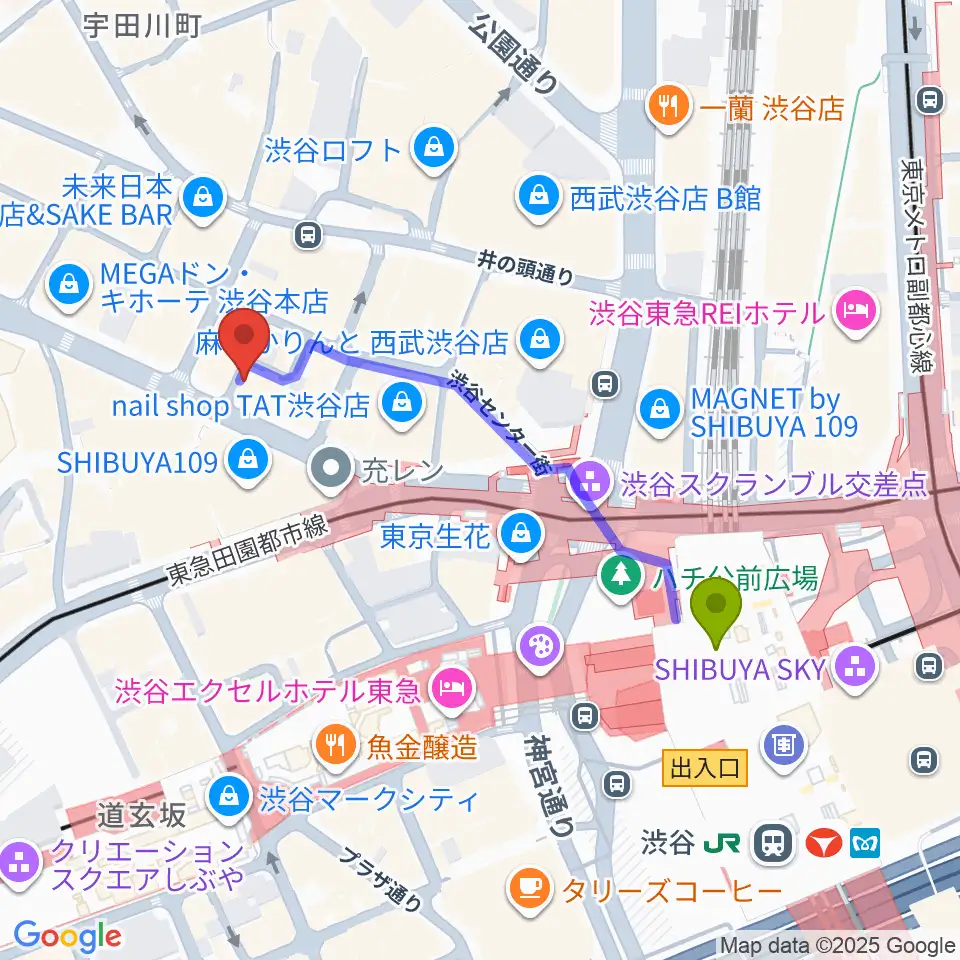 discland JAROの最寄駅渋谷駅からの徒歩ルート（約4分）地図