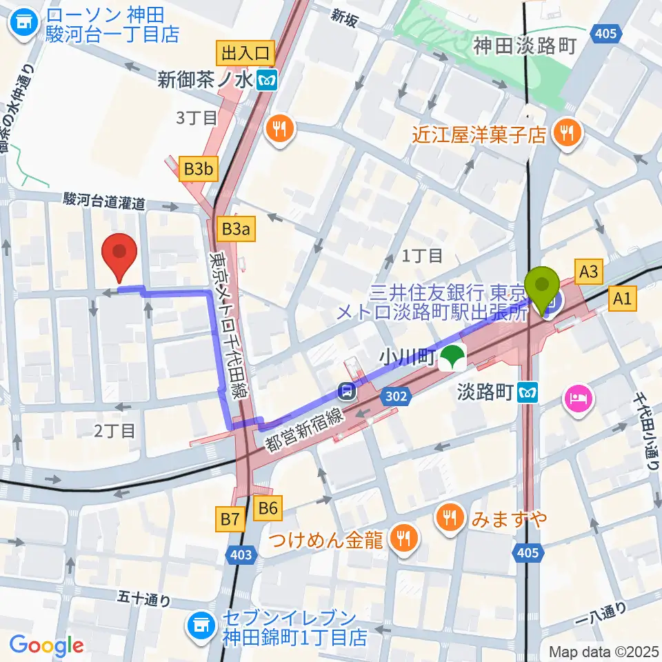 Lighthouse Recordsの最寄駅淡路町駅からの徒歩ルート（約5分）地図