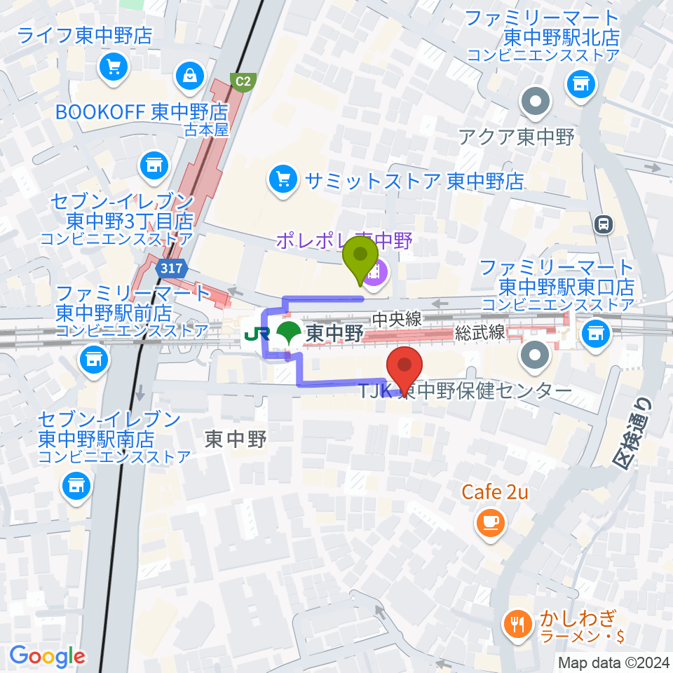 東中野Hello Goodbyeの最寄駅東中野駅からの徒歩ルート（約1分）地図