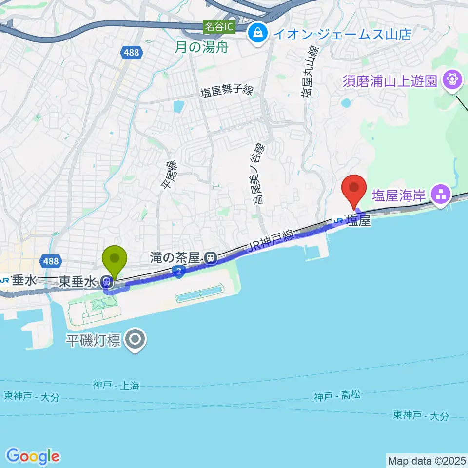 東垂水駅から旧グッゲンハイム邸へのルートマップ地図