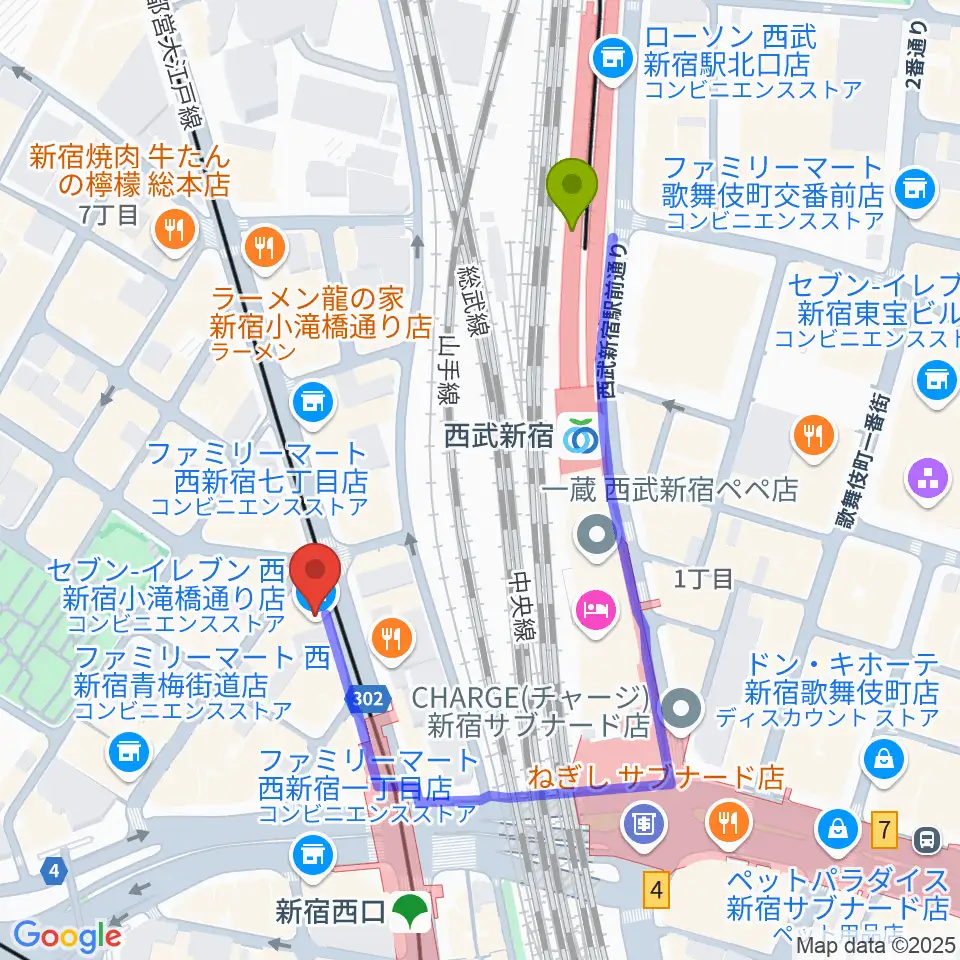 西武新宿駅からHAL'S JAZZへのルートマップ地図