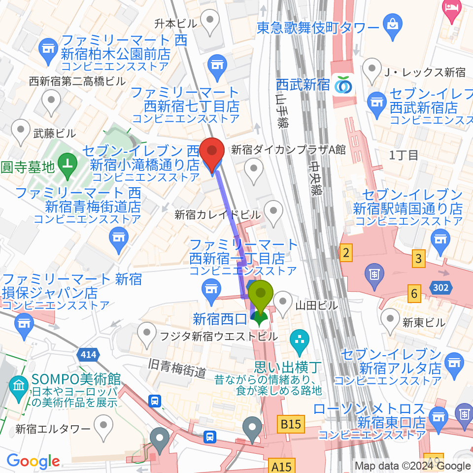 HAL'S JAZZの最寄駅新宿西口駅からの徒歩ルート（約2分）地図