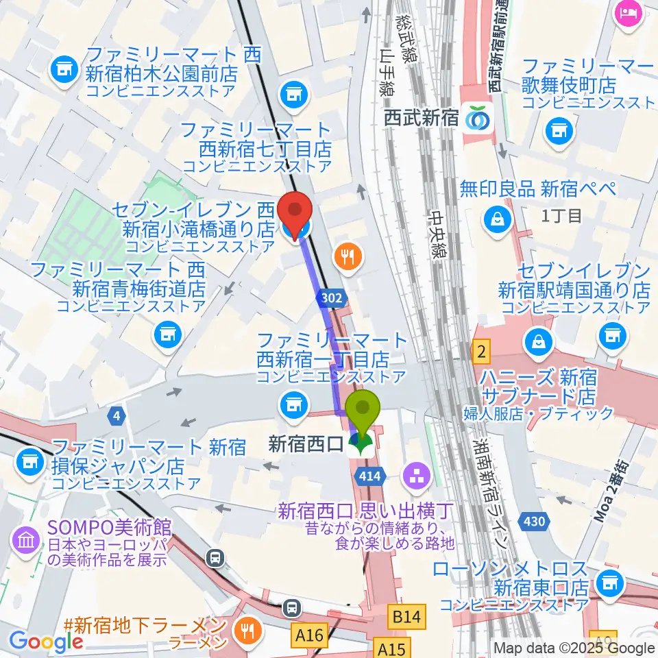 HAL'S JAZZの最寄駅新宿西口駅からの徒歩ルート（約2分）地図