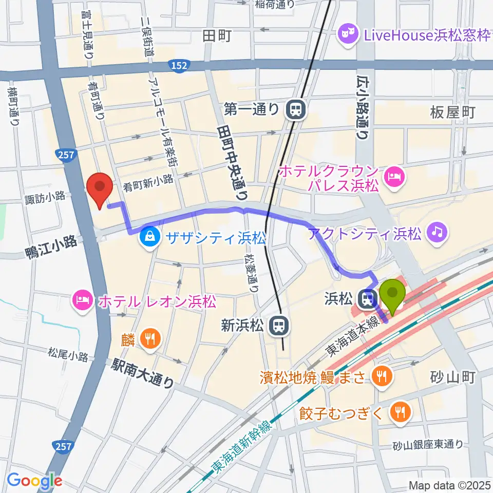 浜松駅からSOUL CLAPへのルートマップ地図