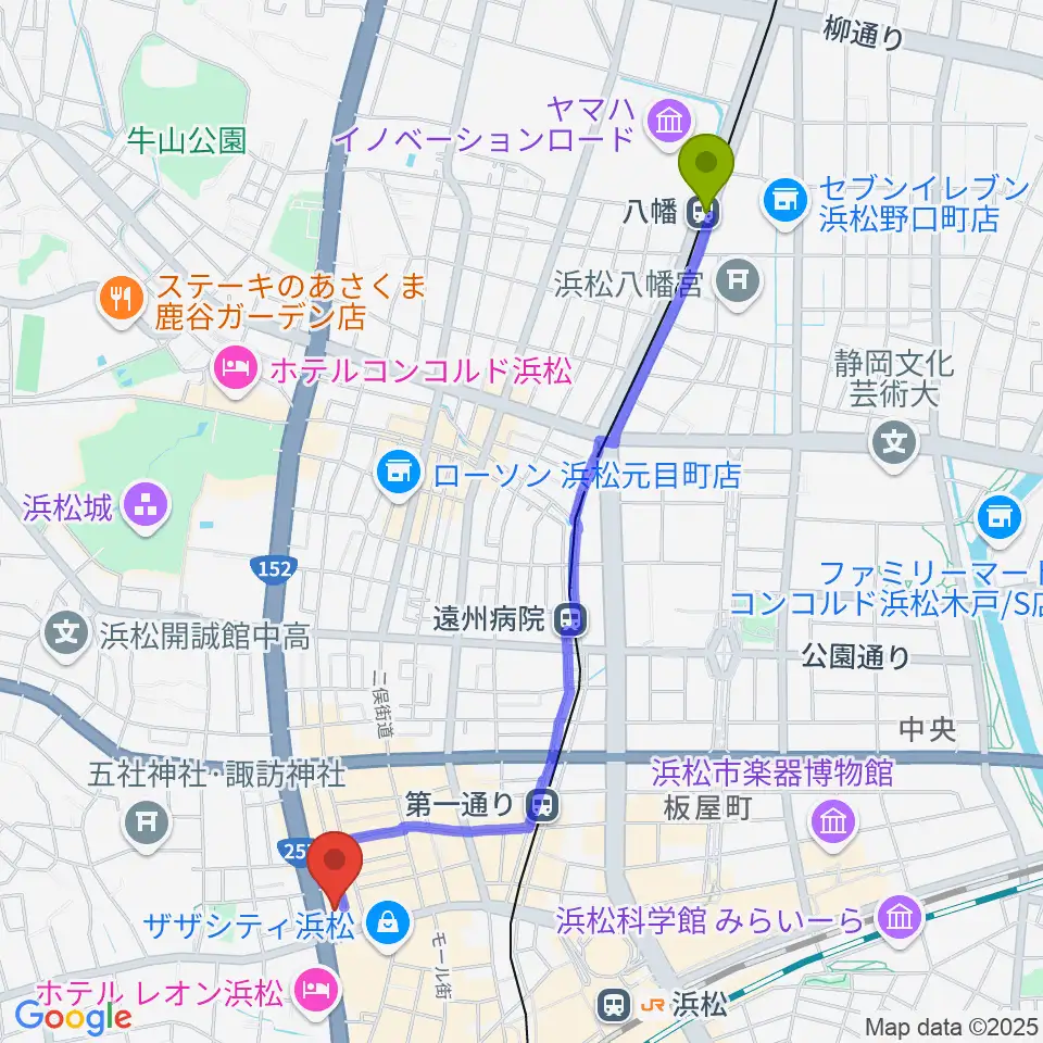八幡駅からSOUL CLAPへのルートマップ地図
