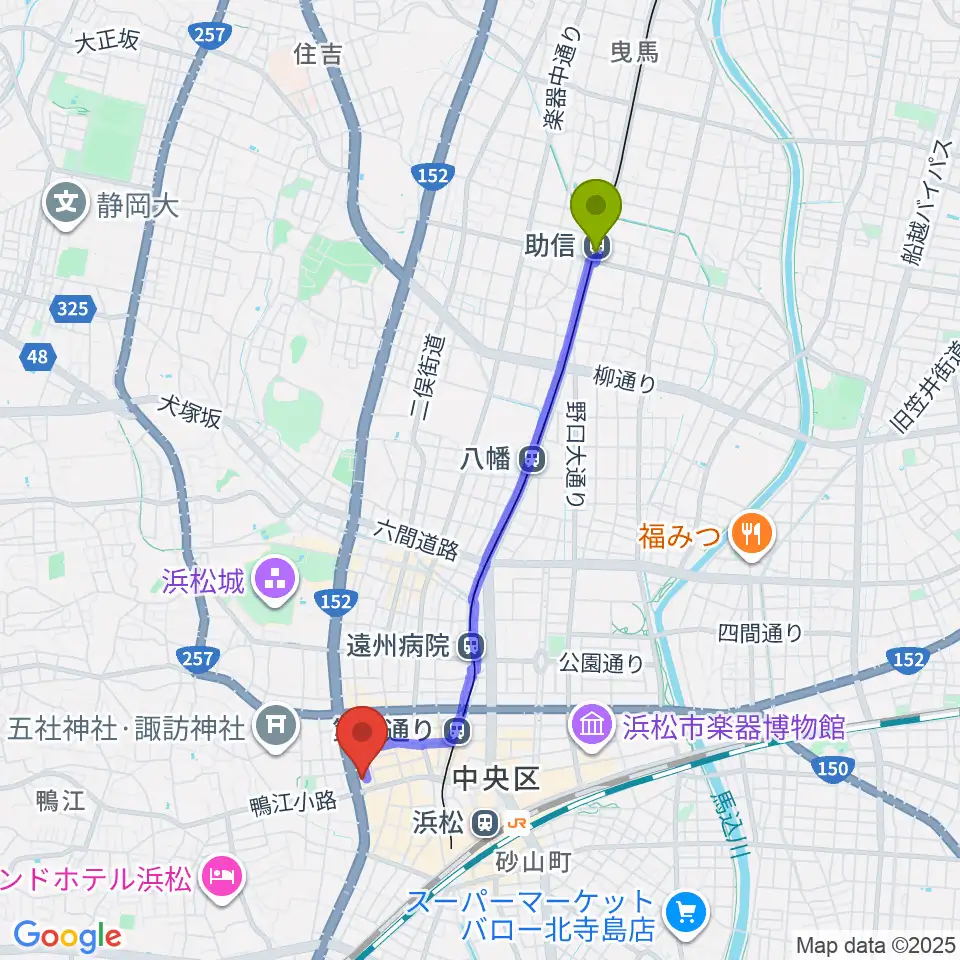 助信駅からSOUL CLAPへのルートマップ地図