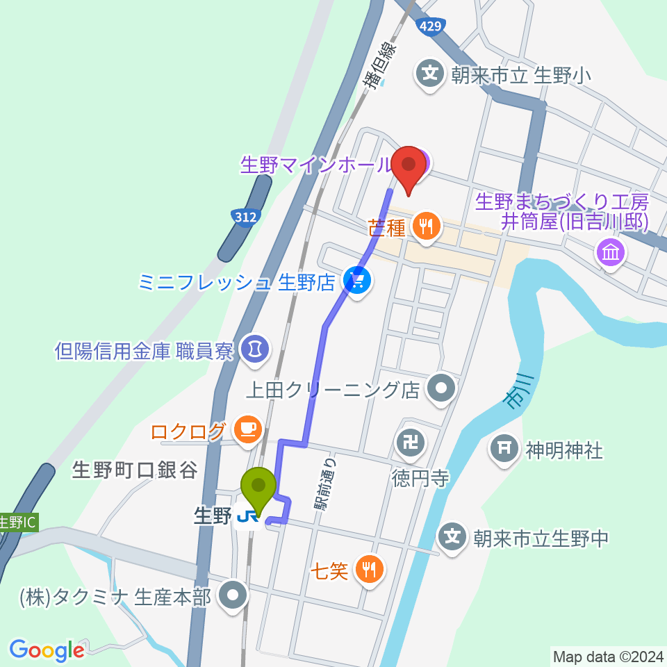 生野マインホールの最寄駅生野駅からの徒歩ルート（約8分）地図