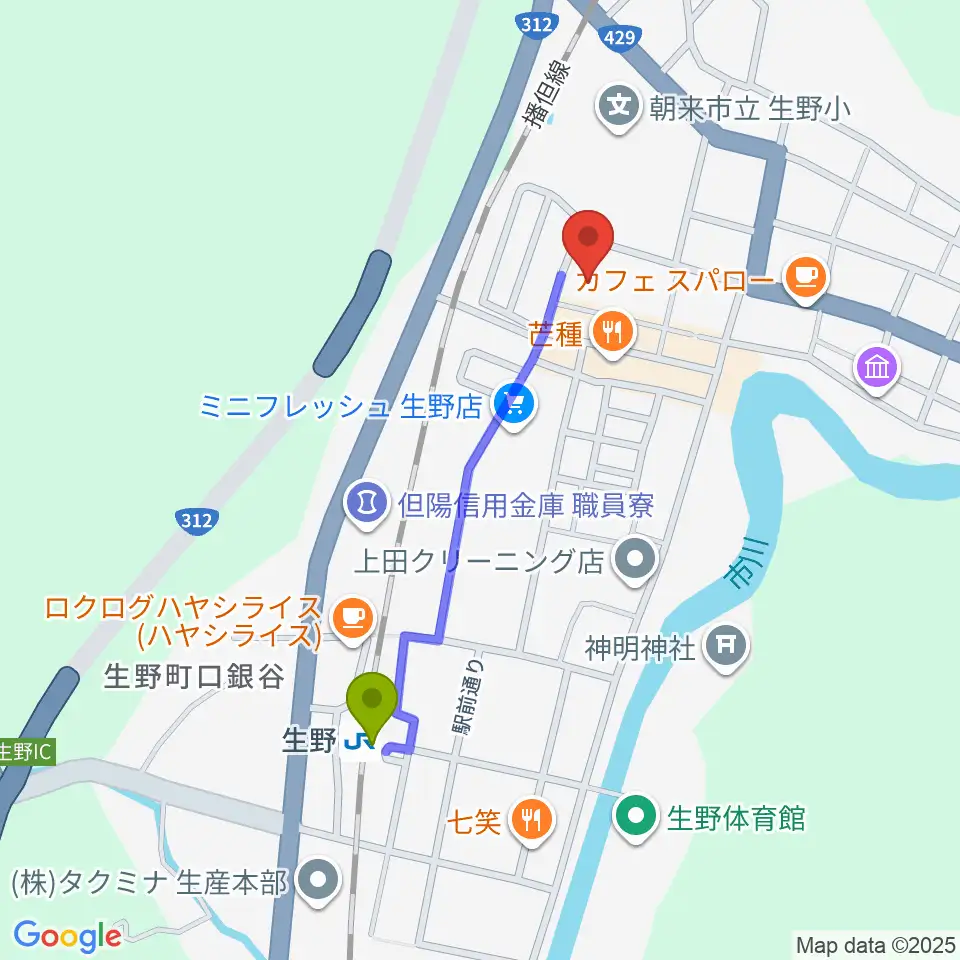 生野マインホールの最寄駅生野駅からの徒歩ルート（約8分）地図