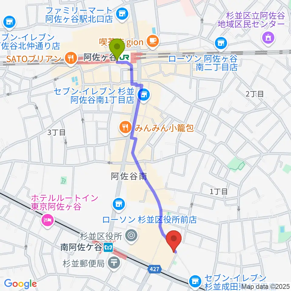 阿佐ケ谷駅からLAST GUITAR（ラストギター）へのルートマップ地図