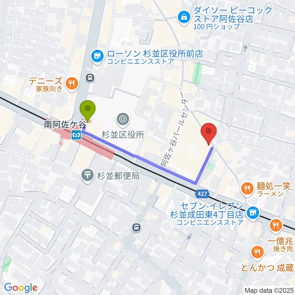 LAST GUITAR（ラストギター）の最寄駅南阿佐ケ谷駅からの徒歩ルート（約3分）地図