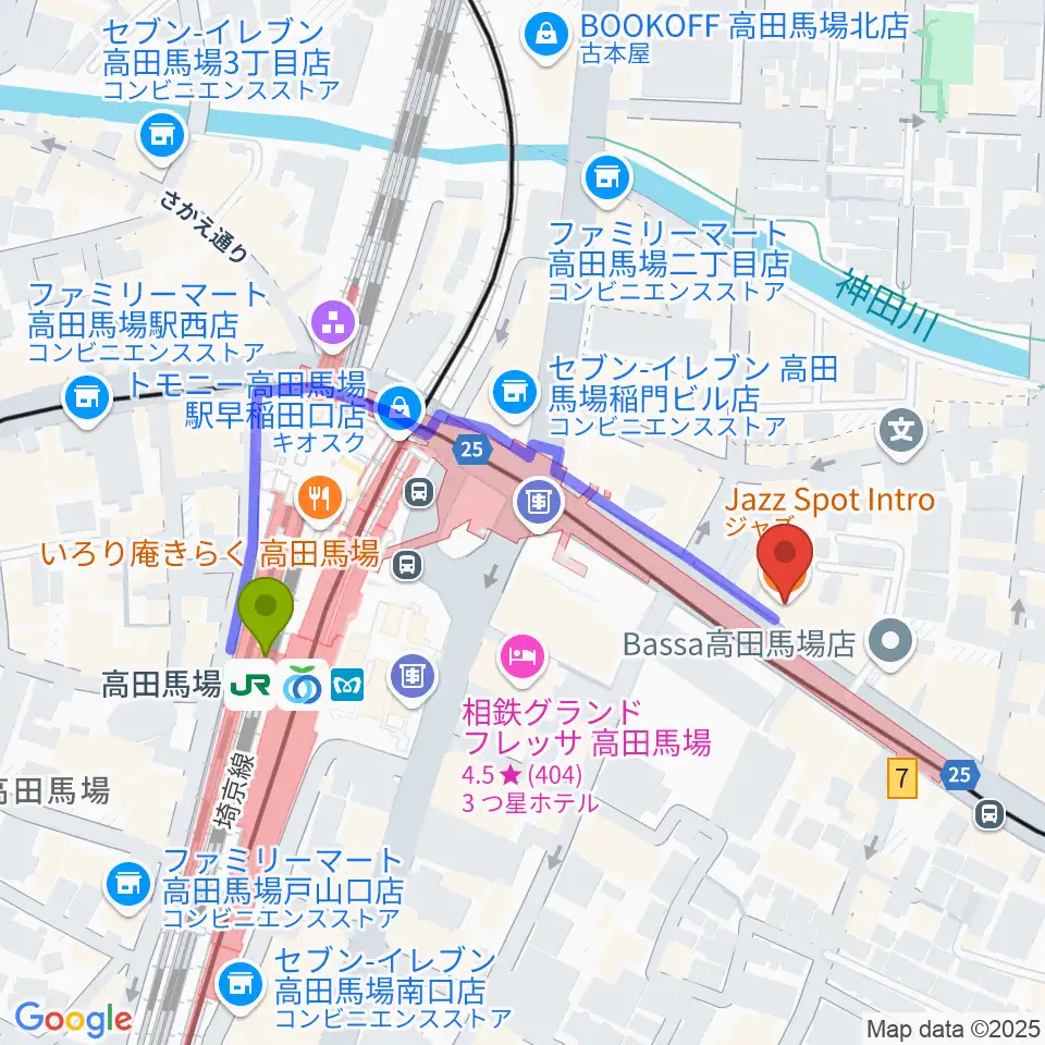 高田馬場イントロの最寄駅高田馬場駅からの徒歩ルート（約4分）地図