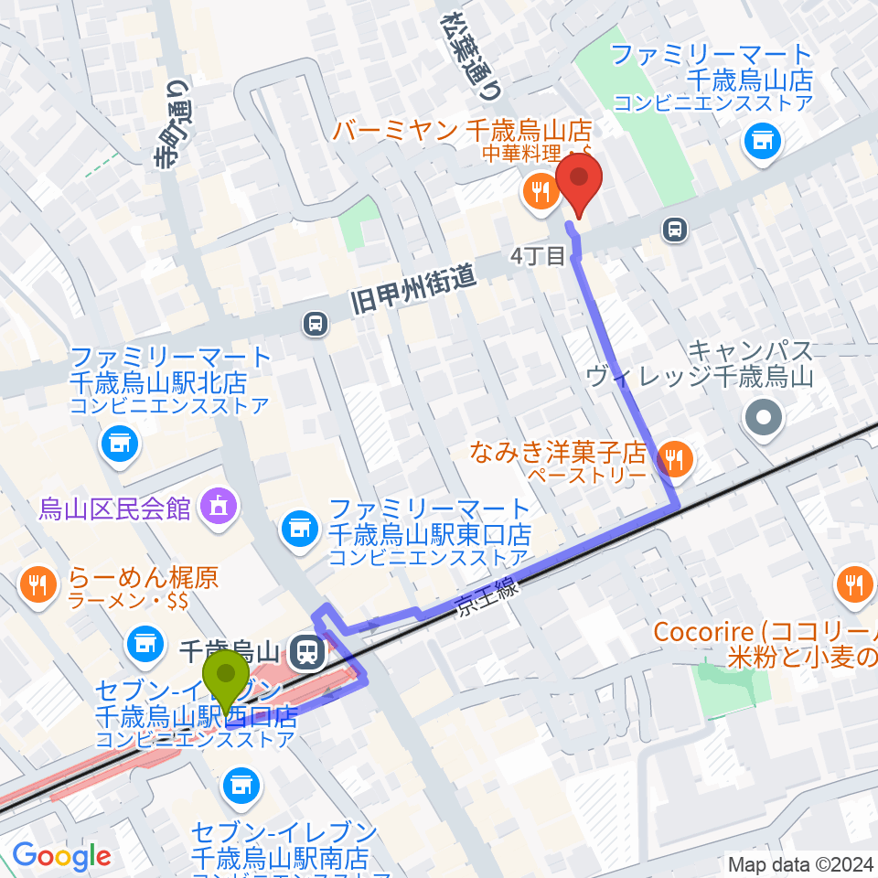 クレッシェレ音楽教室 千歳烏山校の最寄駅千歳烏山駅からの徒歩ルート（約5分）地図