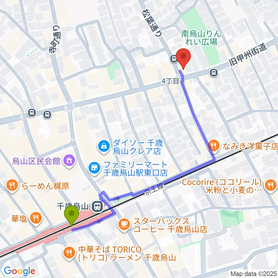 クレッシェレ音楽教室 千歳烏山校の最寄駅千歳烏山駅からの徒歩ルート（約5分）地図
