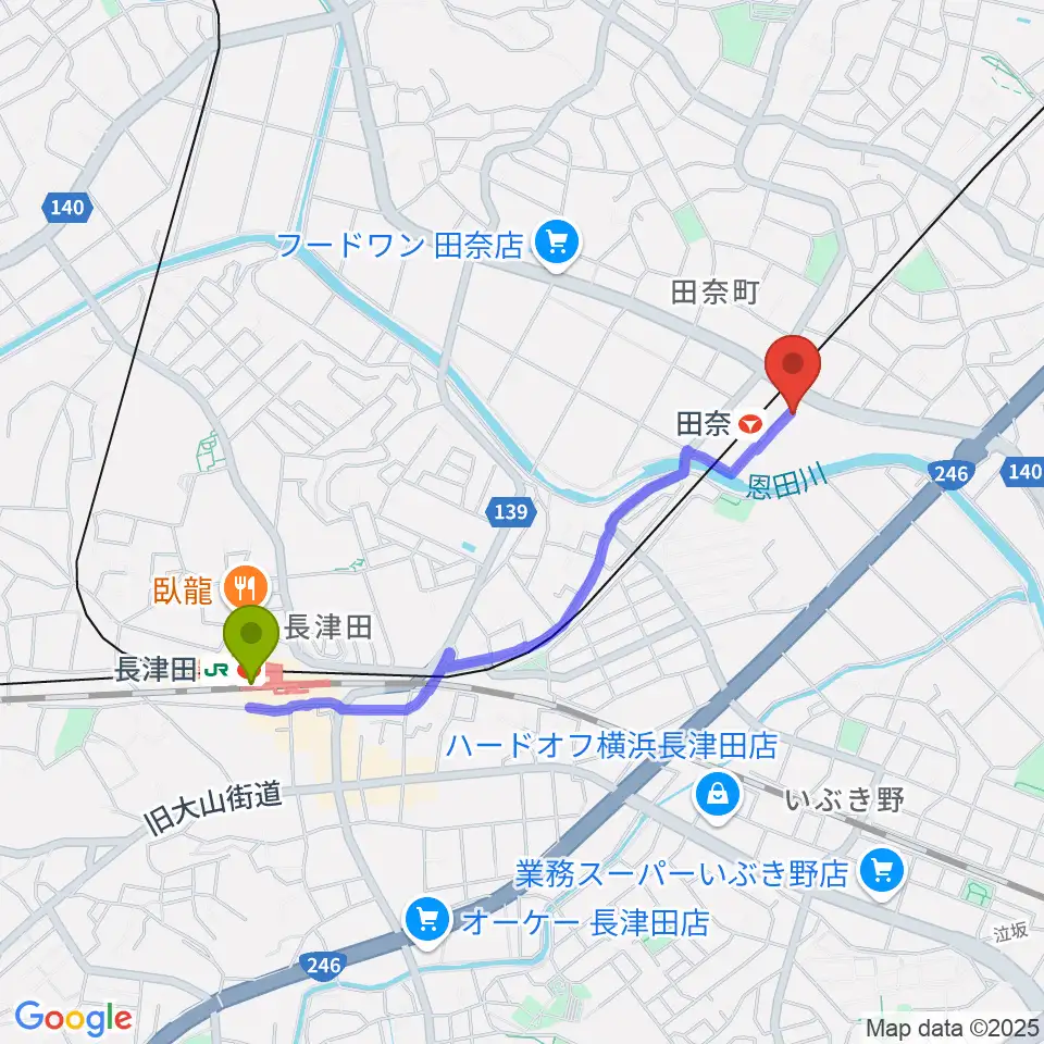 長津田駅からSTUDIO like DRUM SCHOOLへのルートマップ地図