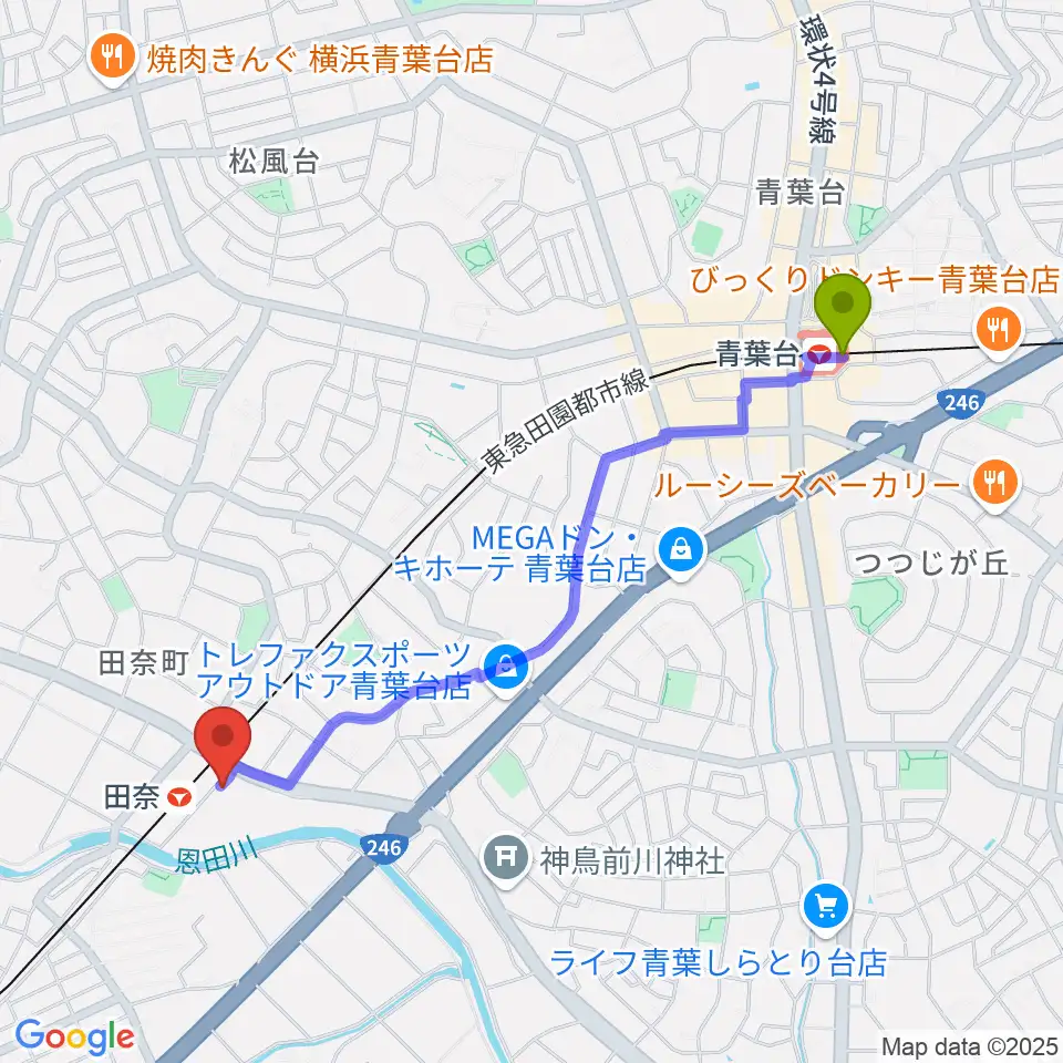 青葉台駅からSTUDIO like DRUM SCHOOLへのルートマップ地図