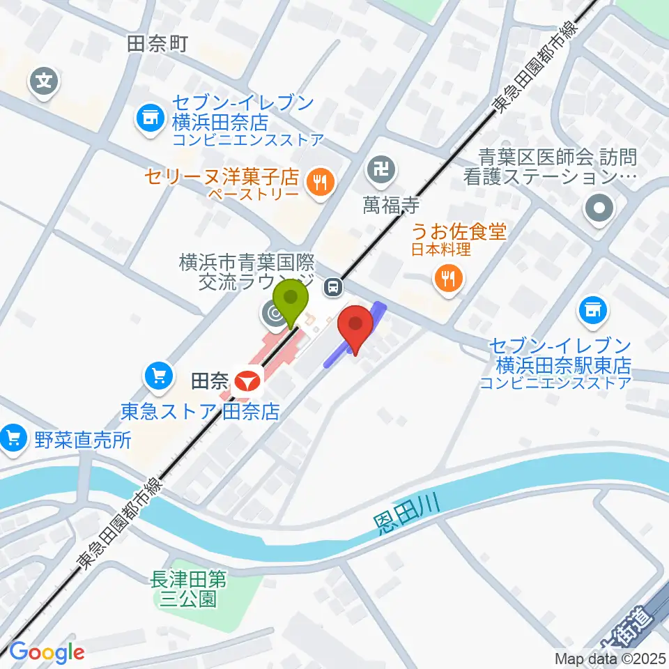 STUDIO like DRUM SCHOOLの最寄駅田奈駅からの徒歩ルート（約1分）地図