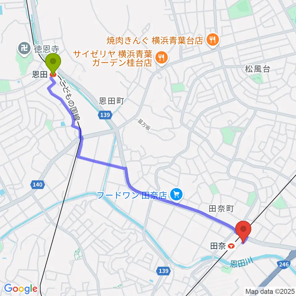 恩田駅からSTUDIO like DRUM SCHOOLへのルートマップ地図