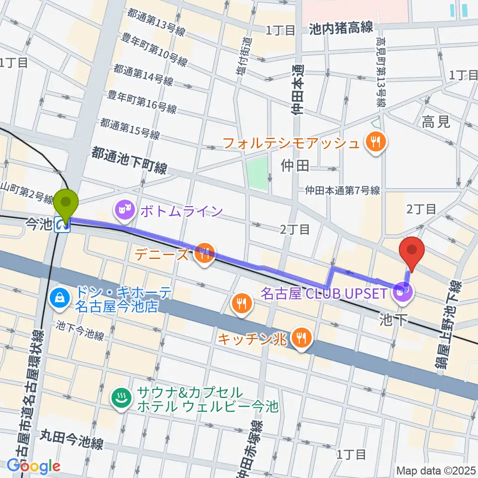 今池駅から池下ストレガへのルートマップ地図