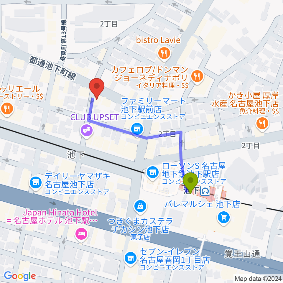 池下ストレガの最寄駅池下駅からの徒歩ルート（約4分）地図