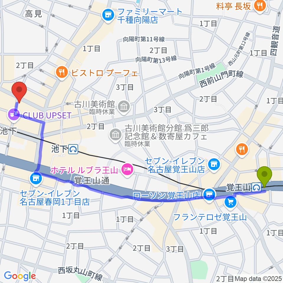 覚王山駅から池下ストレガへのルートマップ地図