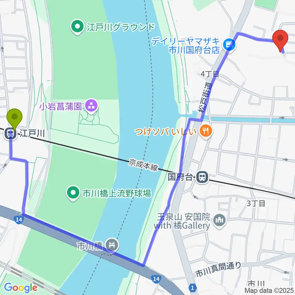 江戸川駅から木内ギャラリーへのルートマップ地図