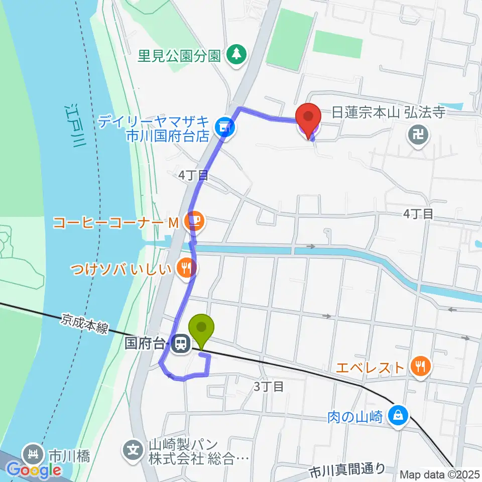 木内ギャラリーの最寄駅国府台駅からの徒歩ルート（約8分）地図