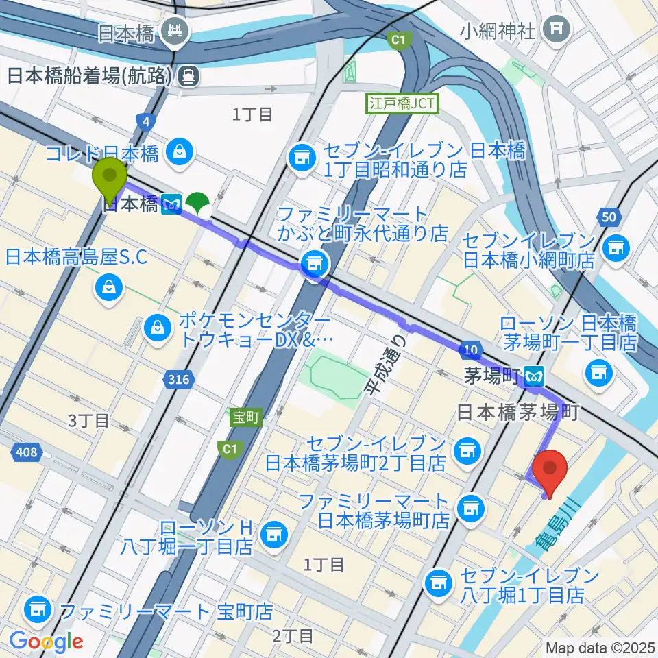 日本橋駅からグランドギャラリー東京へのルートマップ地図