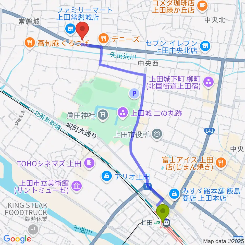 サンピアン 上田店の最寄駅上田駅からの徒歩ルート（約25分）地図