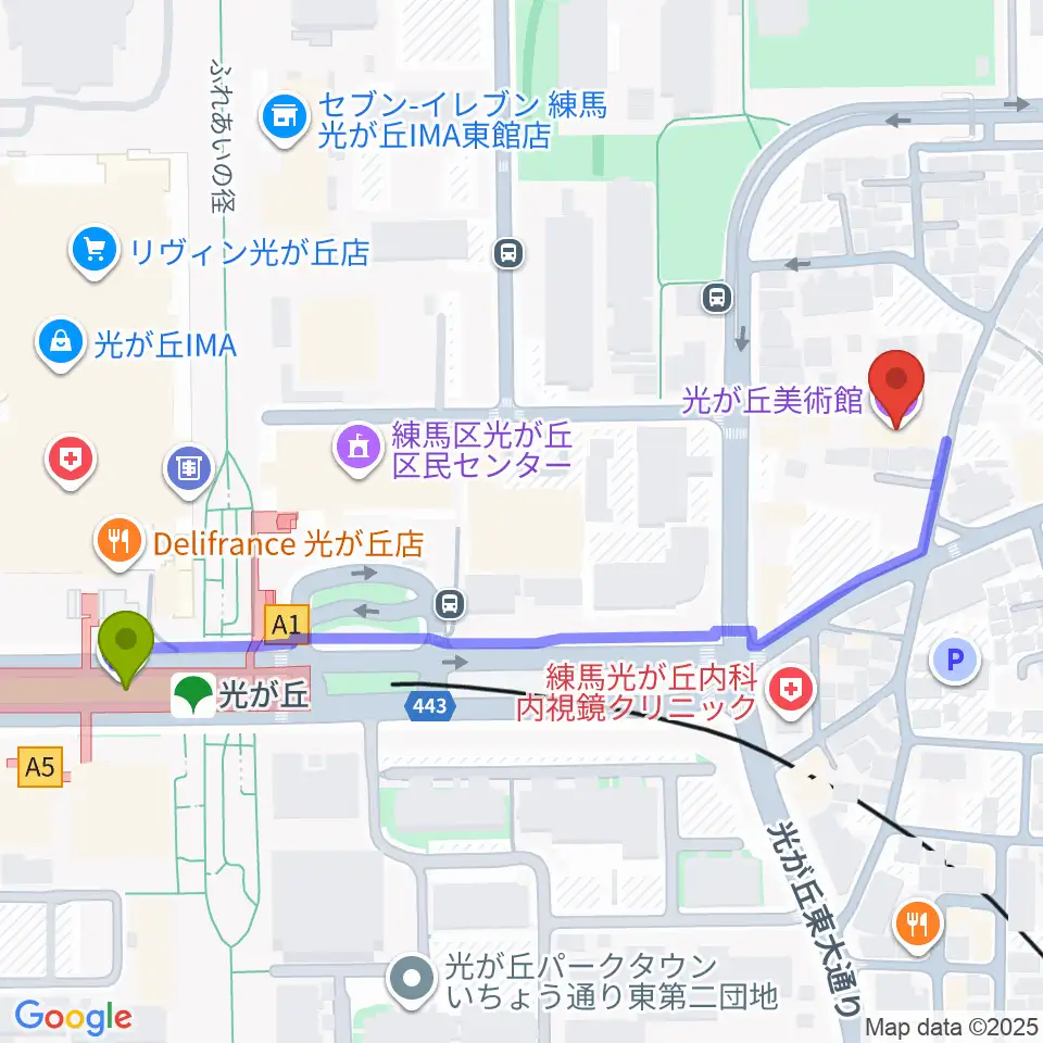 光が丘美術館の最寄駅光が丘駅からの徒歩ルート（約6分）地図