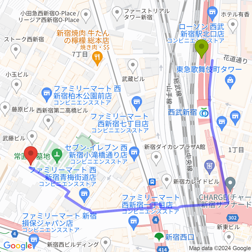 西武新宿駅から新宿21世紀へのルートマップ地図