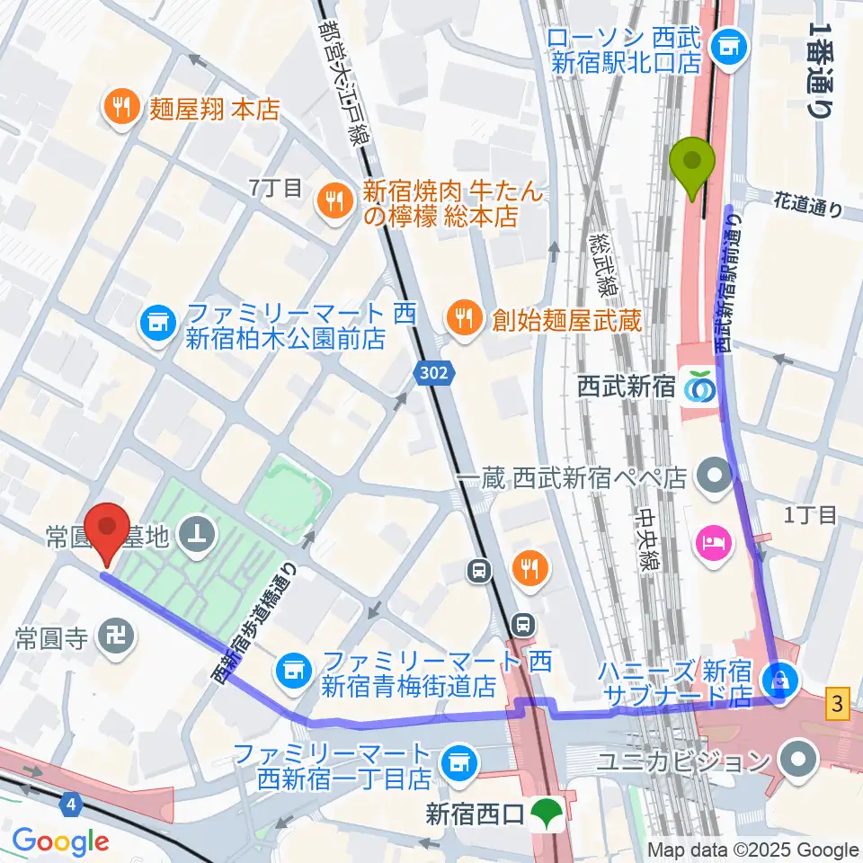 西武新宿駅から新宿21世紀へのルートマップ地図