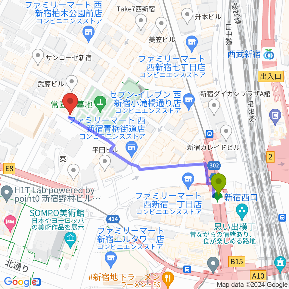 新宿21世紀の最寄駅新宿西口駅からの徒歩ルート（約5分）地図
