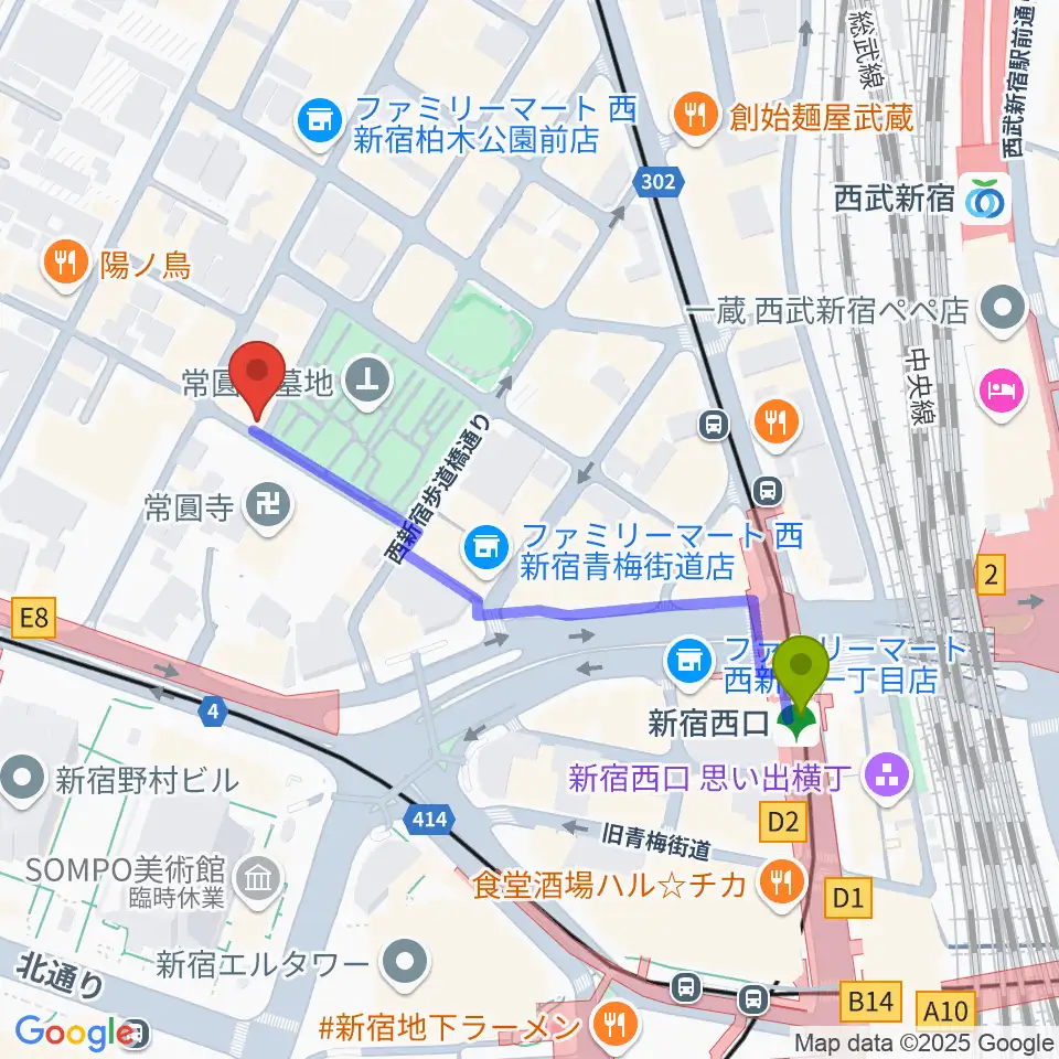 新宿21世紀の最寄駅新宿西口駅からの徒歩ルート（約5分）地図