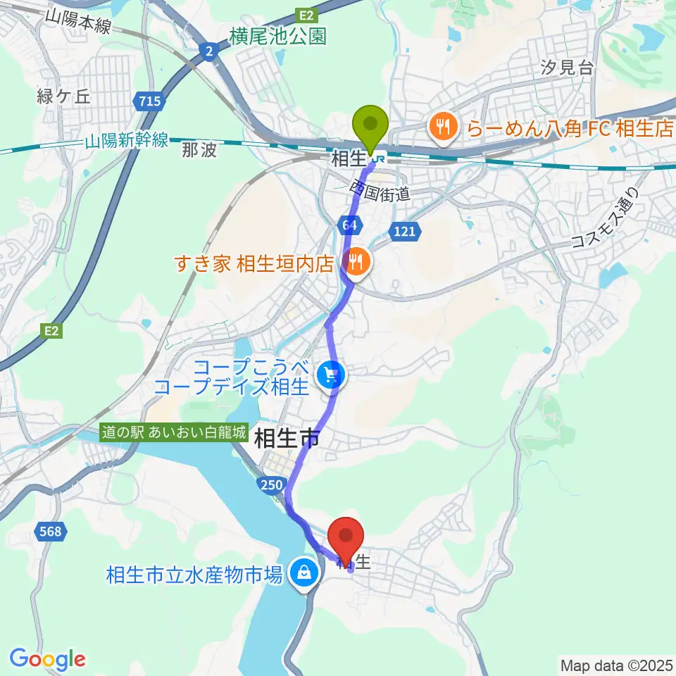 相生駅から扶桑電通なぎさホールへのルートマップ地図
