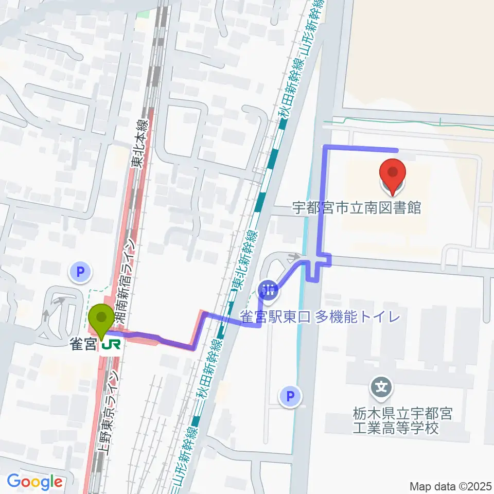 宇都宮市立南図書館サザンクロスホールの最寄駅雀宮駅からの徒歩ルート(約5分) MDATA 宇都宮市立南図書館サザンクロスホールの最寄駅雀宮駅からの徒歩ルート(約5分) MDATA