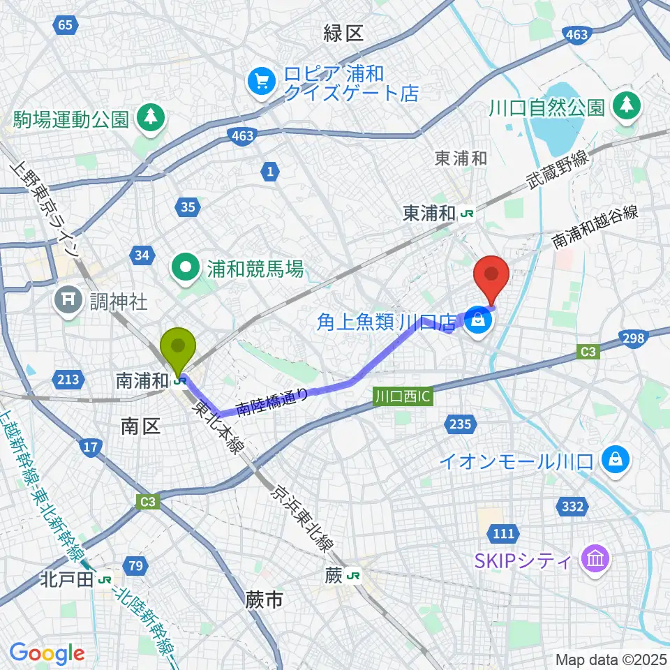 南浦和駅からマスカット音楽教室へのルートマップ地図