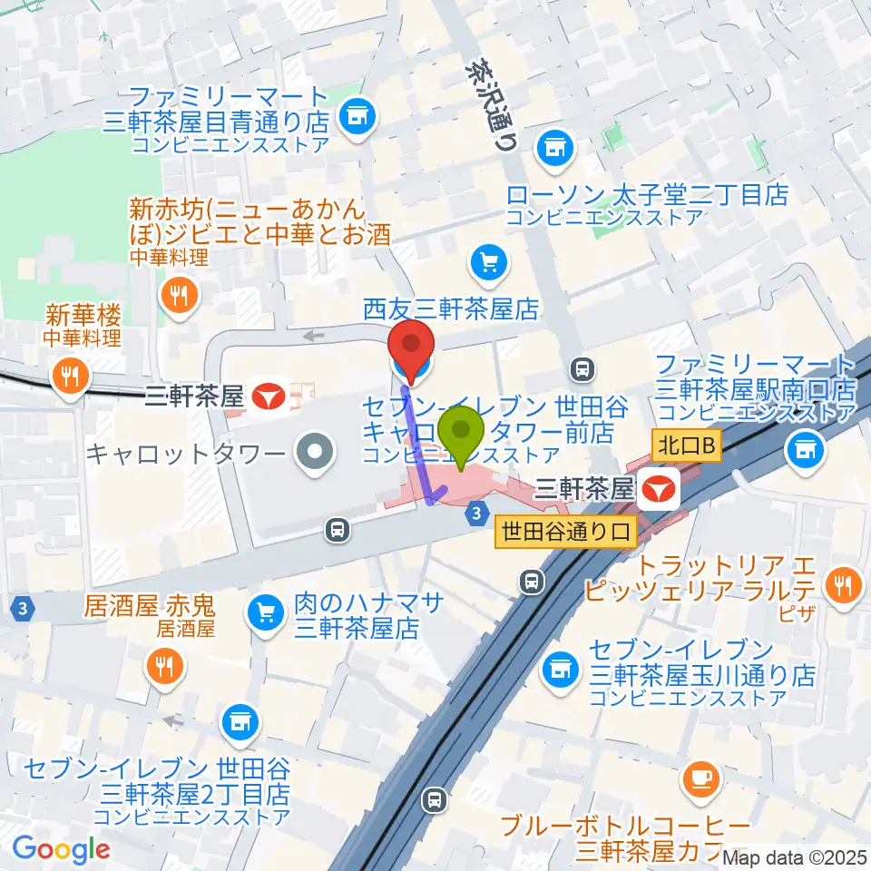 サロン・テッセラの最寄駅三軒茶屋駅からの徒歩ルート（約1分）地図