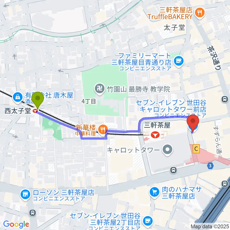 西太子堂駅からサロン・テッセラへのルートマップ地図